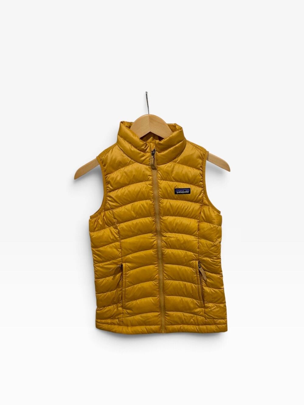 Patagonia Girls' Down Sweater Vest Medium Golden Yellow Full Zip Winter